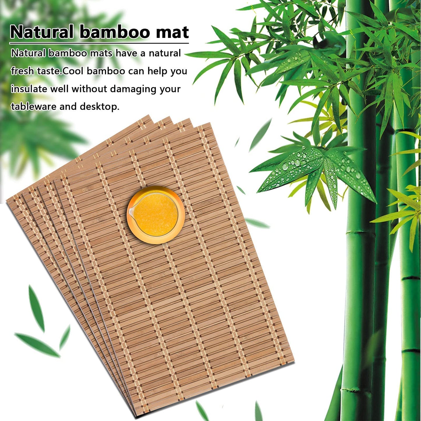 NETEHA Natural Bamboo Placemat-4 Pack- Set of Wooden Square Placemats, Suitable for Non-Slip and Resistant Bamboo Table Placemats in Restaurants and Kitchen