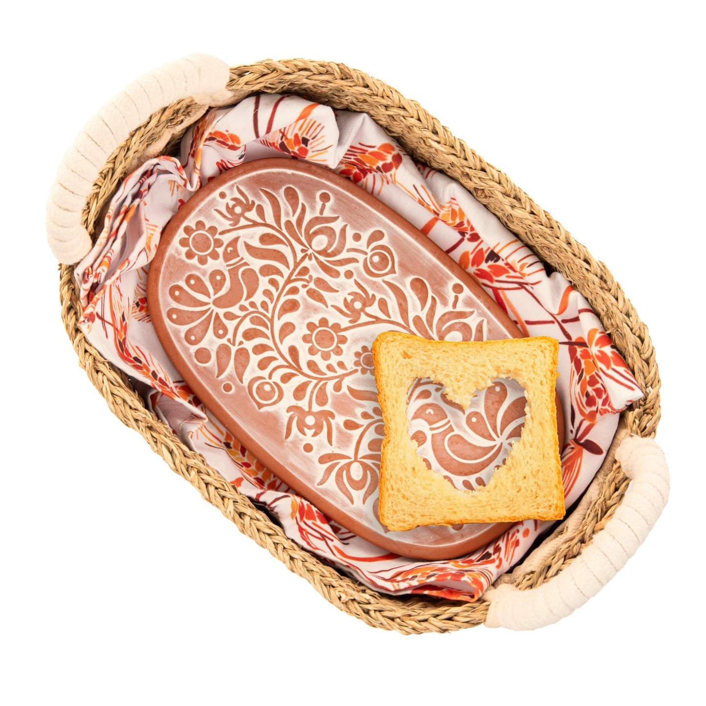 Vivi's Bread Warmer Basket with Stone | and Cotton Towel | for Sourdough Bakers | Water Hyacinth Bread Baskets for Serving | Artisan Terracotta Bun Warmer | Easter Hostess Gift