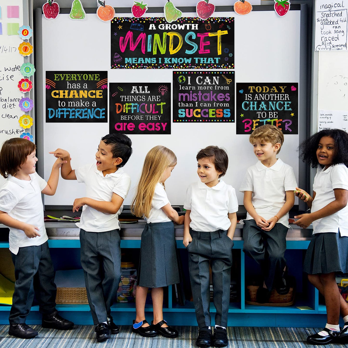 Marspark 9 Pcs Classroom Motivational Posters Growth Mindset Banner Inspirational Bulletin Board Positive Classroom Decoration for School Wall Art, Elementary Middle High School(Black)