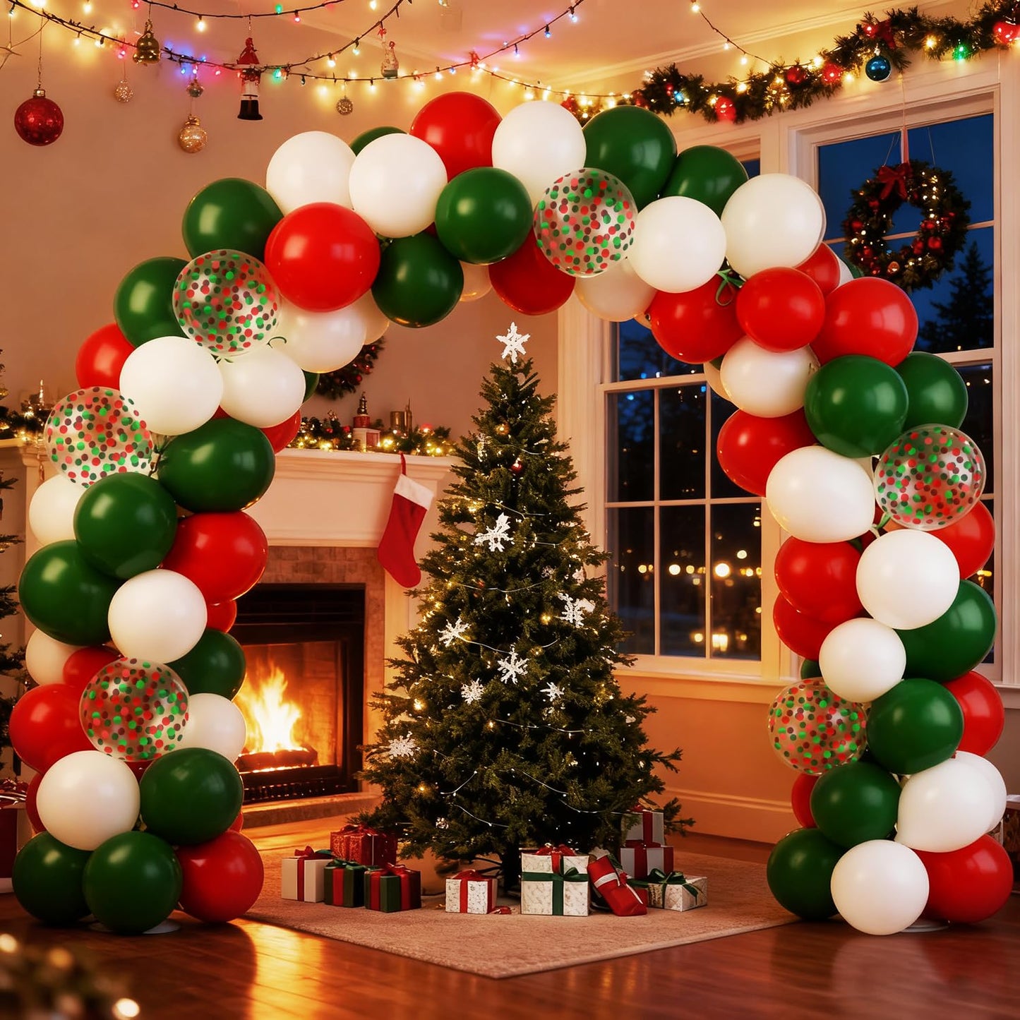 60 Pcs 12 Inch Christmas Balloons Red Green White Confetti Balloons for Birthday Wedding Festival Christmas New Year Holiday Decoration