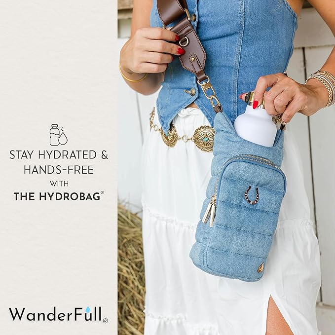WanderFull® Original HydroBag® Collection, Water Bottle Holder w/Strap & Phone Pocket, Hands-Free Crossbody Water Bottle Bag
