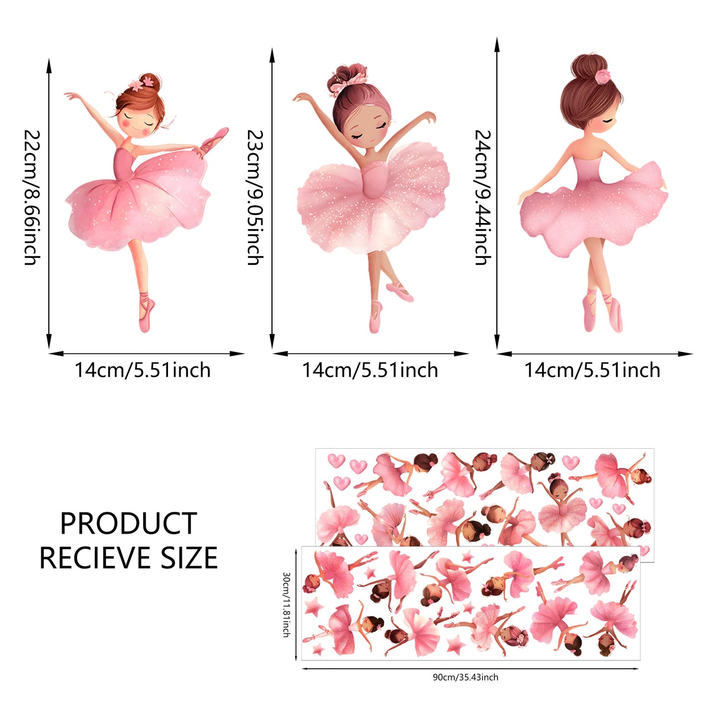 Ballerina Girls Wall Decals, Cute Dancing Girl Art Wall Sticker, Peel and Stick Pink Fairy Decor for Kids Gift Girls Bedroom Baby Nursery Kids Bedroom (Ballerina Girl Wall Sticker)
