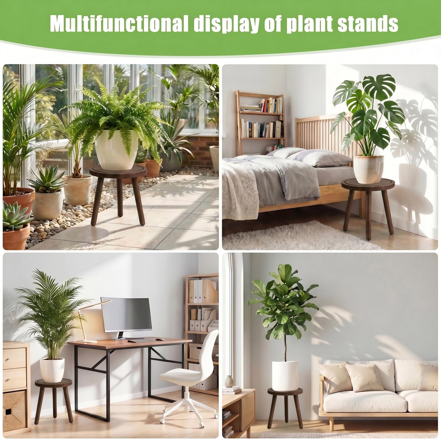 SEQUEDA Wood Plant Stands Indoor, Updated Single Plant Stand Modern Plant Table for Large Plants, Wooden Plant Stool, Tall Plant Holder Small Round Side for Living Room, Balcony, Office (Dark Brown)