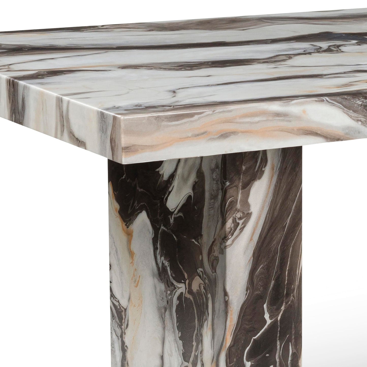 Roundhill Furniture Cavira 7-Piece Modern Faux Marble Dining Set, Double Pedestal Table with 6 Upholstered Chairs