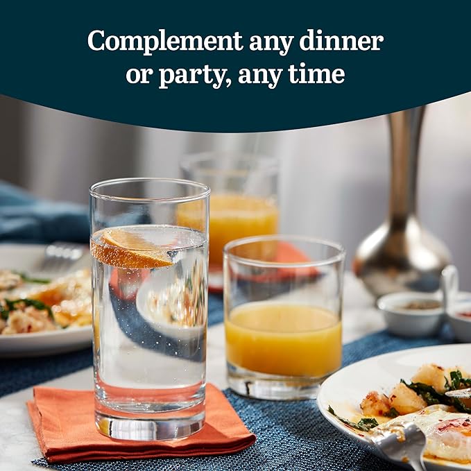 Libbey Province 24-Piece Glasses Drinking Set, Ideal Dining Glassware Sets, Glass Tumbler Set with Lines, Dishwasher Safe Glass Sets For Drinking