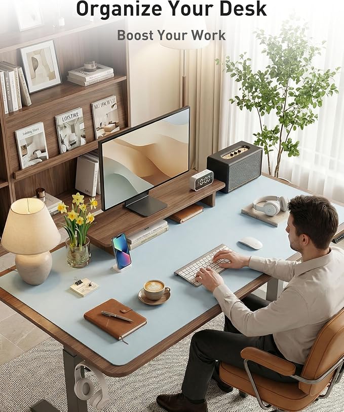 Aothia Faux Leather Desk Mat - Large Mouse Pad, Non-Slip PU Leather Blotter, Waterproof Writing Surface for Office and Home (Baby Blue, 42" x 17")