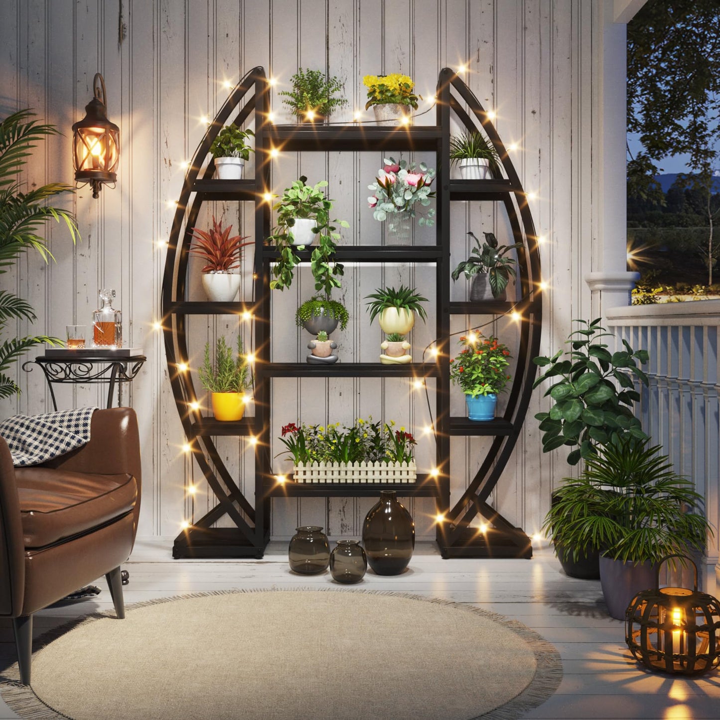 Tribesigns Curved Plant Stand Indoor, 8 Tiered Large Metal Plant Shelf, 69" Tall Industrial Flower Pot Stand Display Rack for Indoor Living Room, Balcony, Patio (Black)