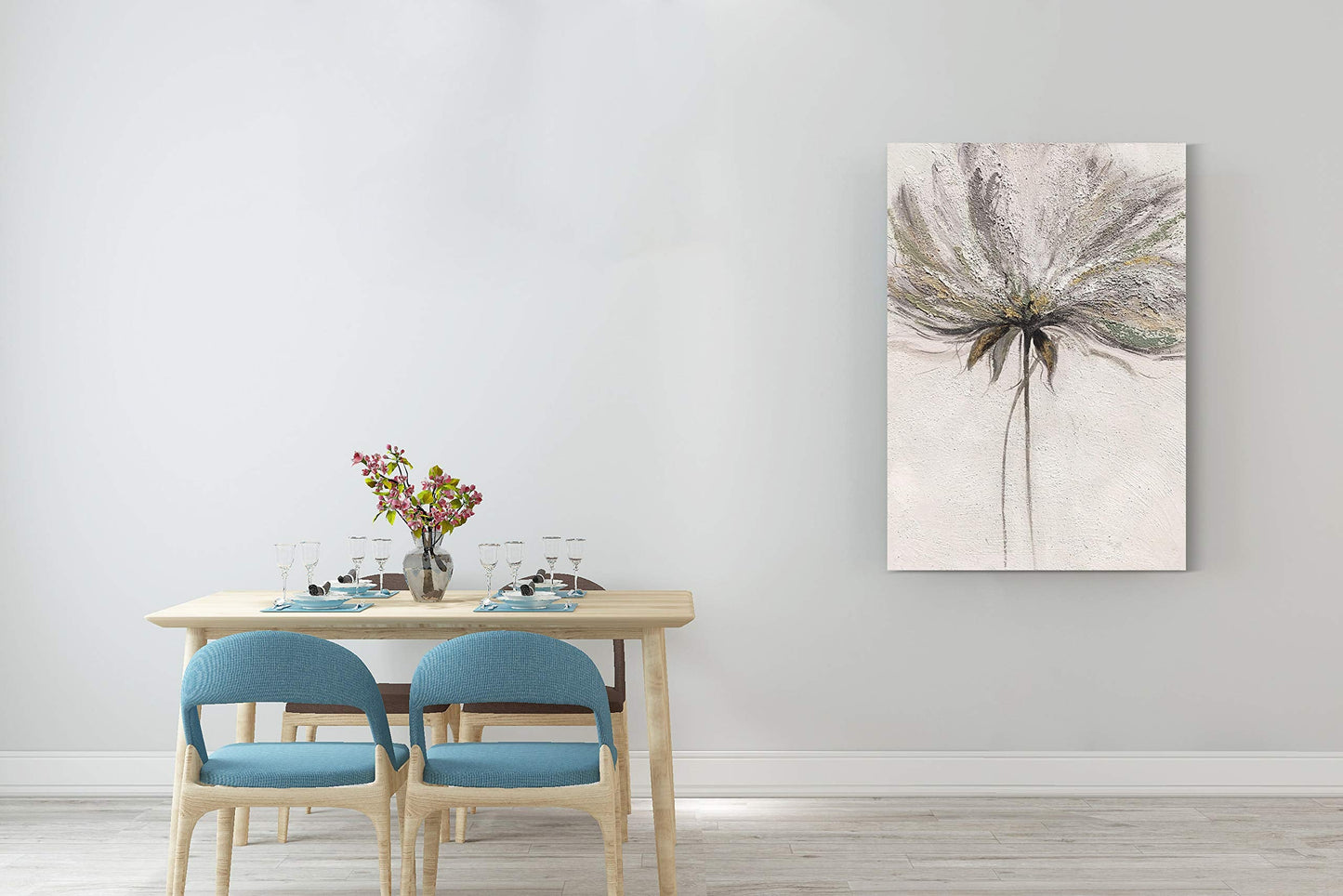 Yihui Arts Hand Painted Abstract Floral Wall Art Pictures Grey White Gold Foil Painting Sand Artwork For Bedroom Decoration
