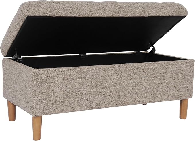 Homepop Home Decor | Tufted Ainsley Button Storage Ottoman Bench with Hinged Lid | Ottoman Bench with Storage for Living Room & Bedroom,Midtone Gray