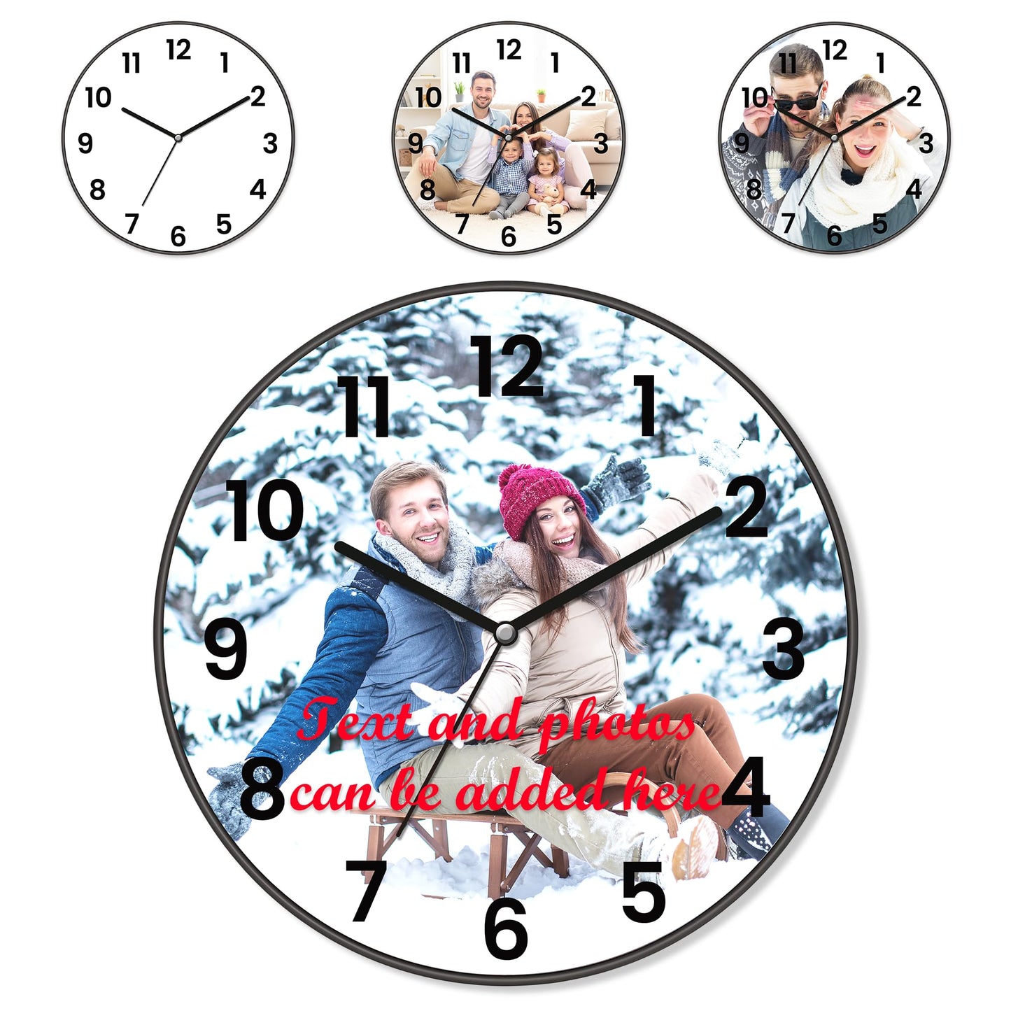 Gloryage Custom Wall Clock with Picture and Text - Personalised Round Hanging Clocks, Silent Non-Ticking Analog Classic Wall Decor for Home Office, Unique Photo Gifts for Birthday Anniversary (Black)