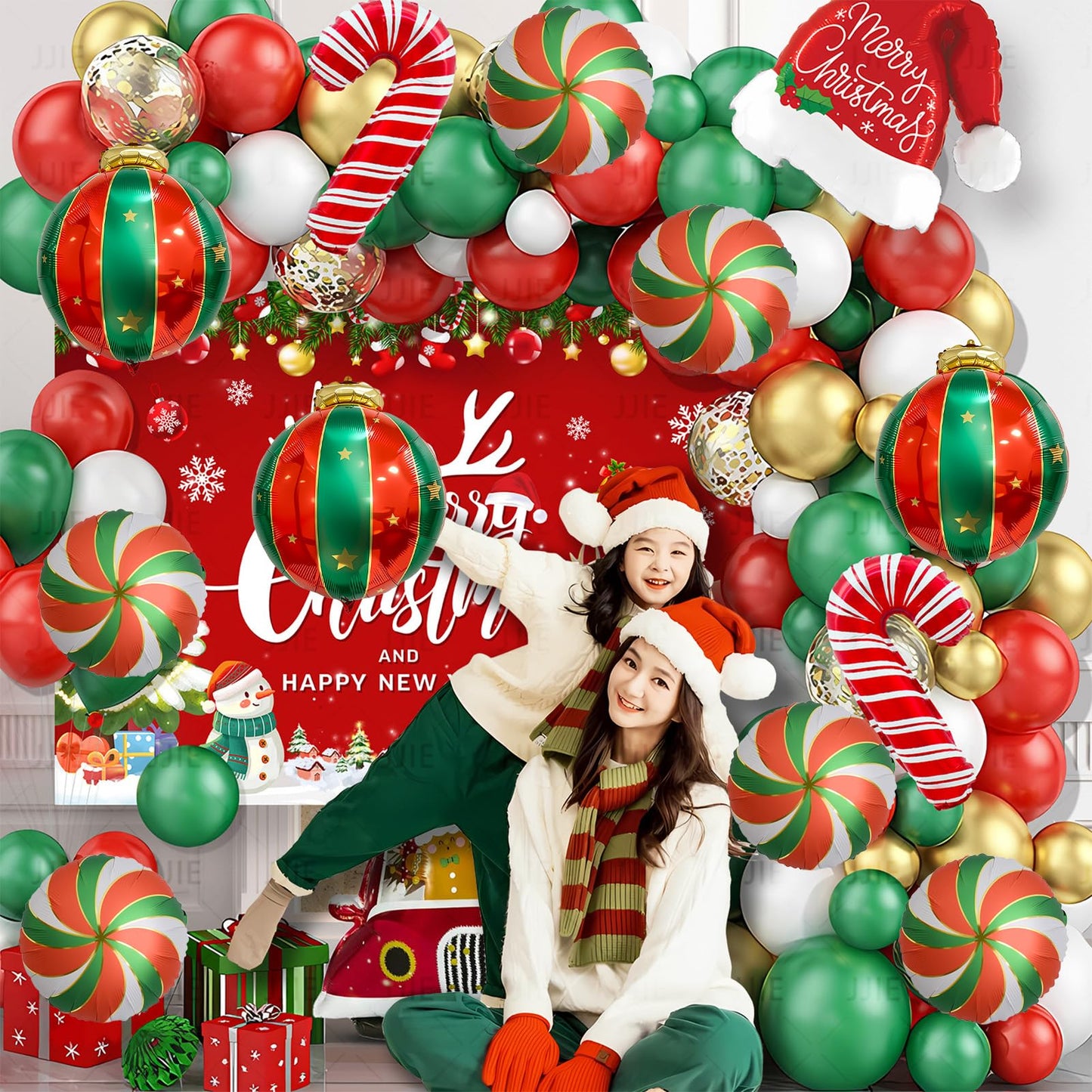 9PCS Christmas Balloon Decorations Set, Round Candy Lollipop Foil Balloon, Hanging Balls Balloons for Xmas Party, Holiday Home & Event Decoration
