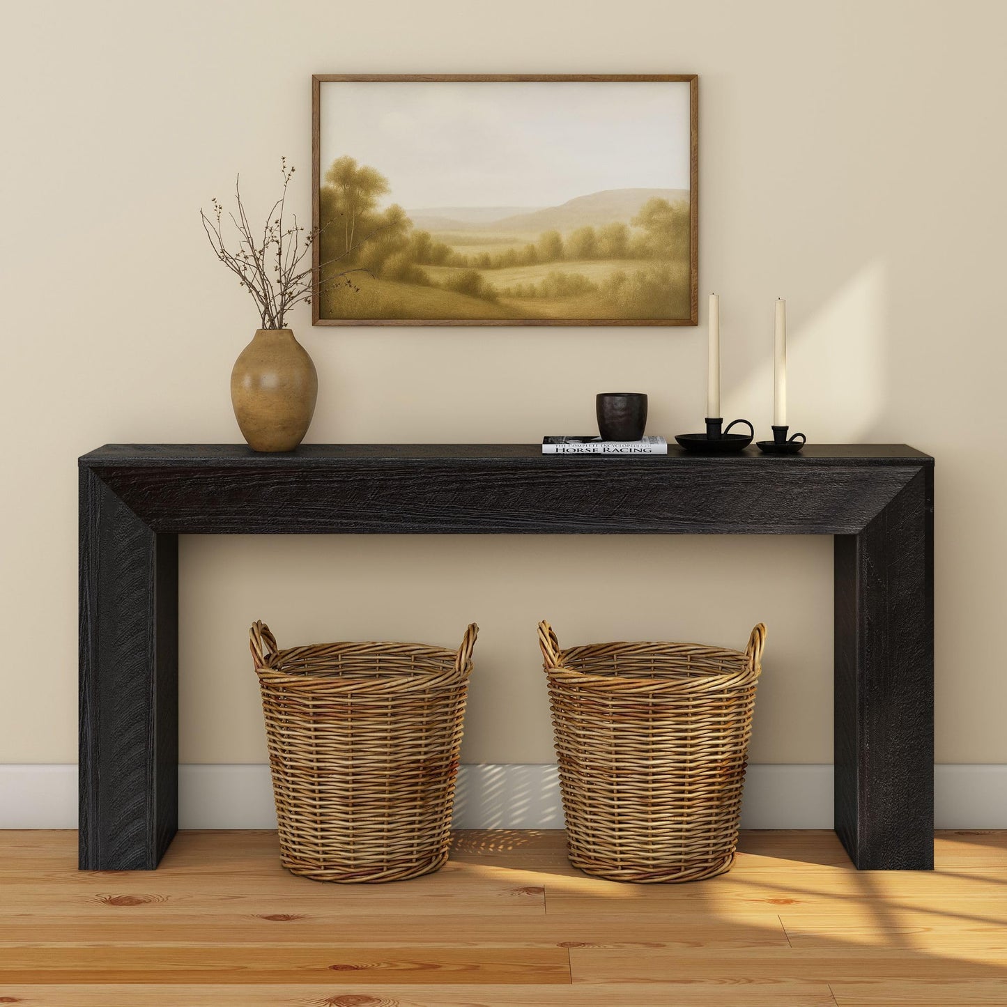 Plank+Beam 66 Inch Camden Console Table - Solid Pine Wood, Easy Assembly for Living Room or Entryway, Rustic Char