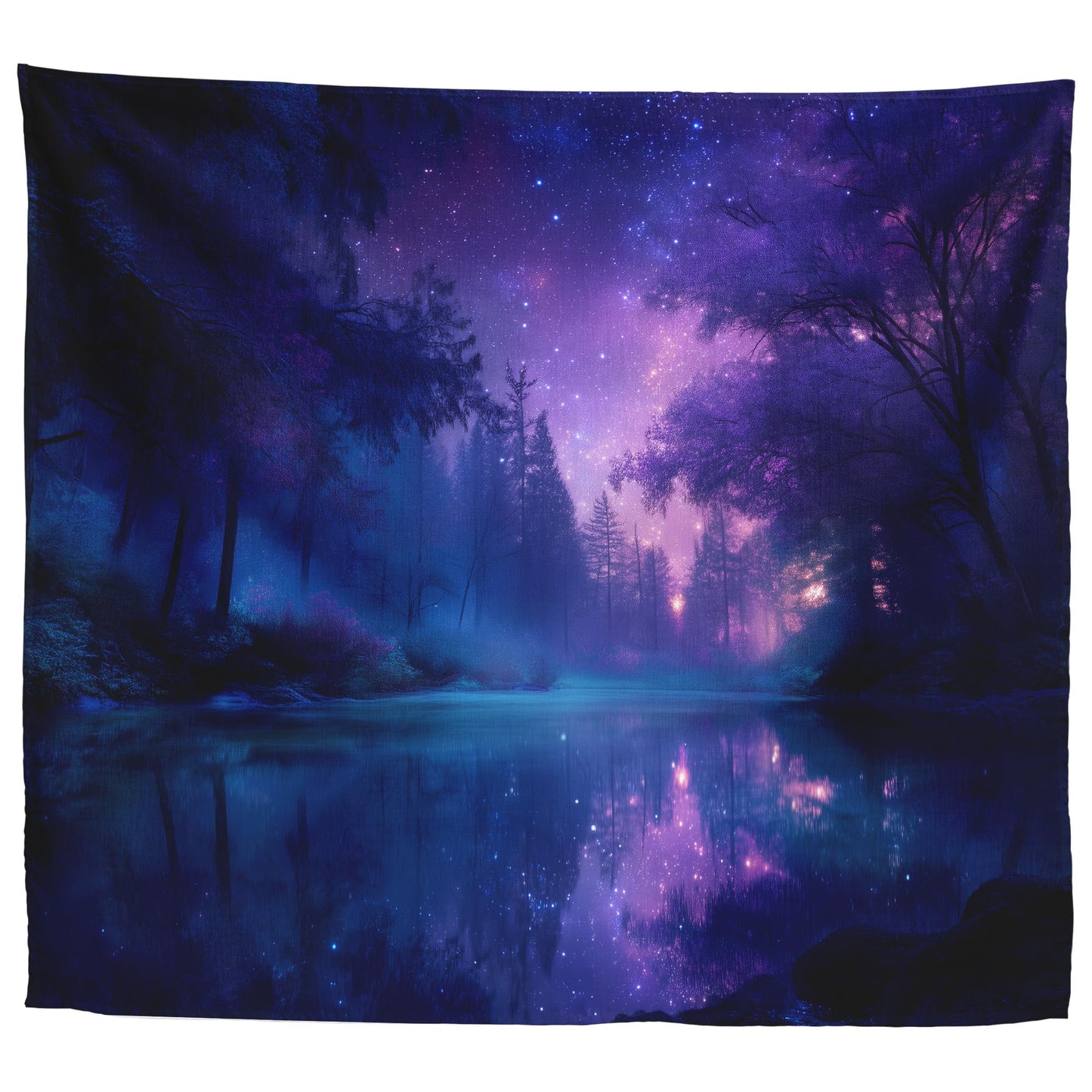 Xolytar Purple Galaxy Forest Tapestry - Starry Night Sky with Misty Trees & Lake Reflection, Dreamy Indie Aesthetic, Cosmic Wall Art for Teen Girls Bedroom Dorm Decor (50x60)