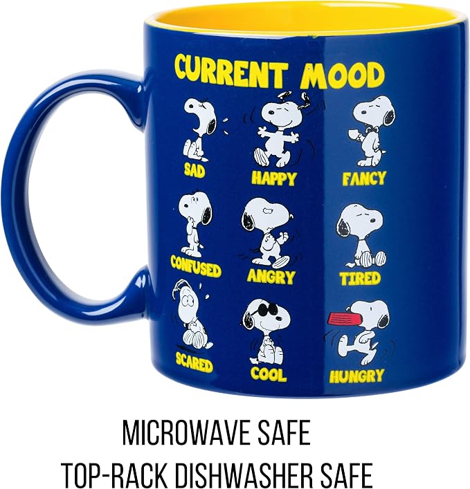 Silver Buffalo Peanuts Featuring Snoopy's Current Mood Various Emotions. Ceramic Mug, 20 Ounces