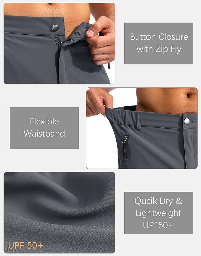 Pudolla Men's Hiking Cargo Shorts 9" Lightweight Outdoor Work Shorts for Men Travel Golf Camping Casual with 5 Zipper Pockets