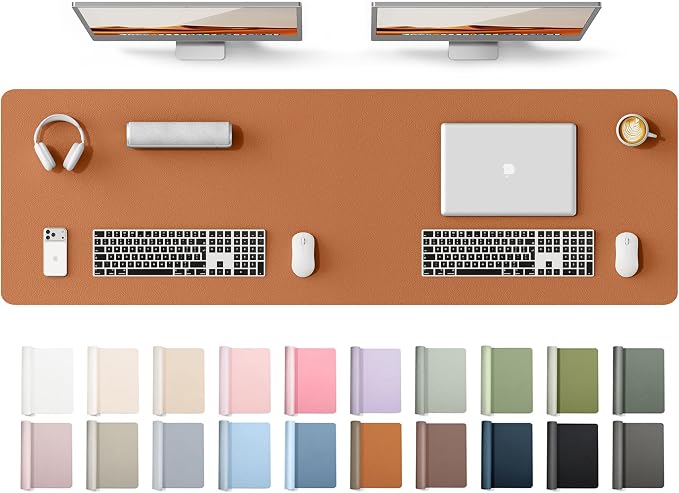 YSAGi Leather Desk Protector, Office Mat, Large Mouse Mat, Non-Slip PU Leather Blotter, Laptop Desk Mat, Waterproof Writing Pad for Office and Home(Brown, 63" x 17.2")