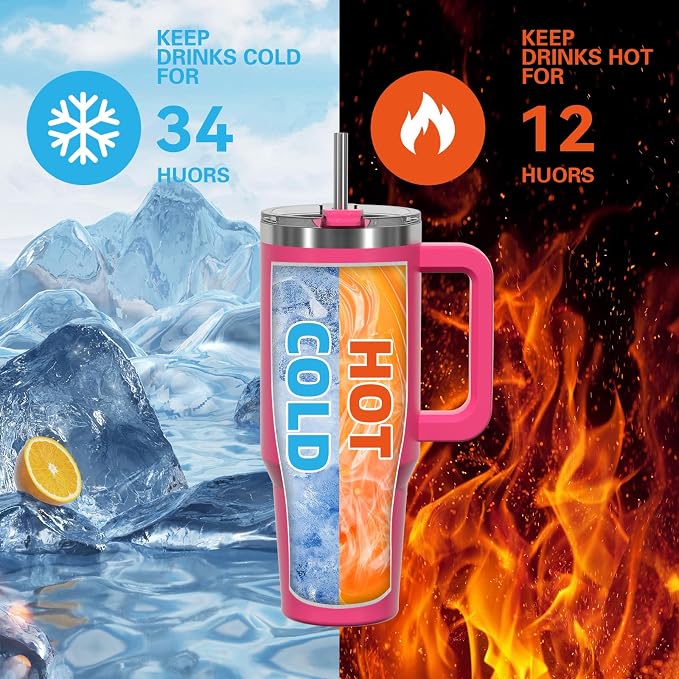 20 oz Tumbler with Handle,Tumbler with Lid and Straw,Double Wall Insulated Cup Stainless Steel Travel Mug(Cold for 34 Hours),Water Bottle for Iced Tea,Coffee,Cold Beverages(Gloss Pink)