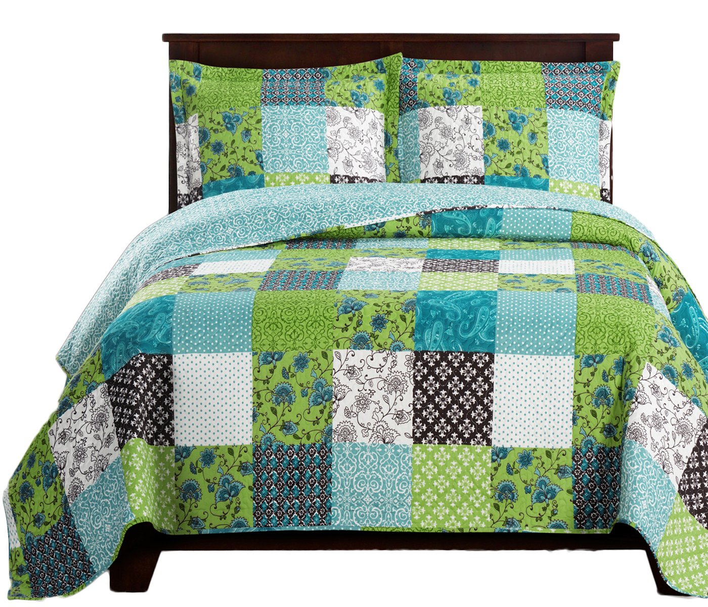 Royal Tradition Rebekah Reversible Coverlets, Queen Over-Sized 3pc Quilt Set (92-Inch Wide x 96-Inch Long) Lightweight Bedspread