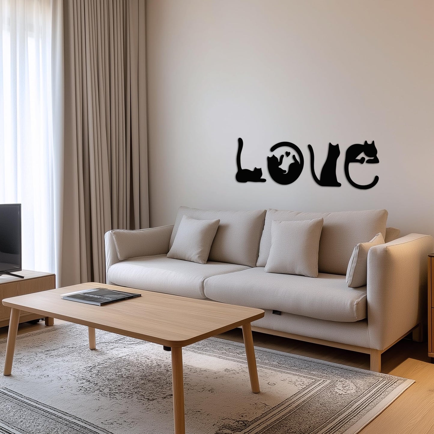 Black Cat Wall Decor Set of 4-11x40 Inch Cats Spell LOVE Wall Art - Engineered Wood Cat Silhouette Decor for Living Room Bedroom Kitchen - Cat Lover Housewarming Birthday Gift