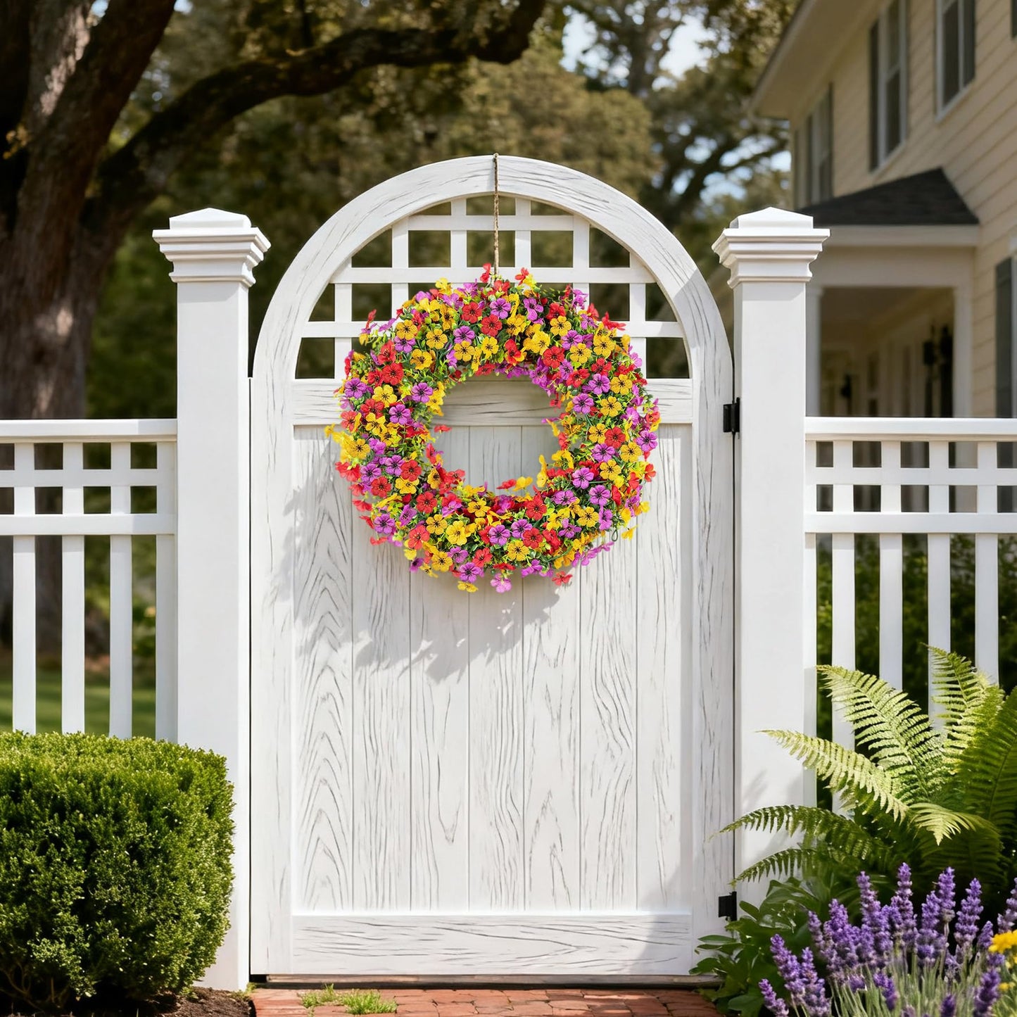 Artificial Flowers Garland Ivy, 4 Pack 5.9 FT Spring Summer Decor UV Resistant Fake Mums Floral Vine Silk Daisy Hanging Flower for Home Garden Wedding Decor Photo Booth Backdrop(Red purple yellow)
