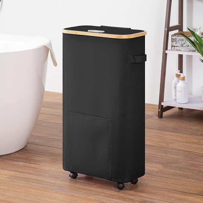 Vincona Laundry Basket with Wheels, Tall Dirty Clothes Hamper on Wheels, Rolling Laundry Hamper with lid for Dorm, Bedroom and Bathroom