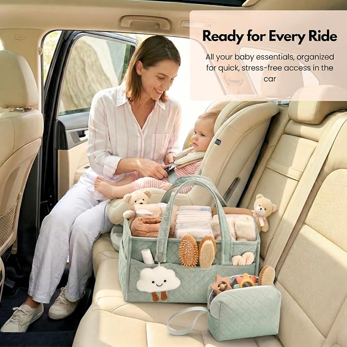 PeraBella Baby Diaper Caddy Organizer, Baby Basket Shower Gift, Portable Changing Table Basket, Postpartum Caddy & Tote Bag Pouch, Newborn Boy & Girl Nursery Essentials Registry, Car Diaper Organizer
