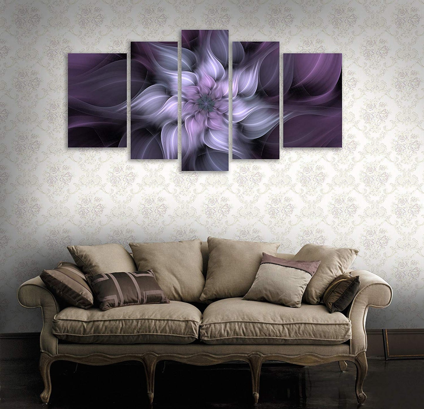 TutuBeer 5 Panel Bauhinia Chinese Redbud Purple Flower Plant Botany Picture Flower Artwork Oil Painting on Canvas Stretched and Framed Giclee Print Home Decoration Living Room Bedroom Wall Art Hanging
