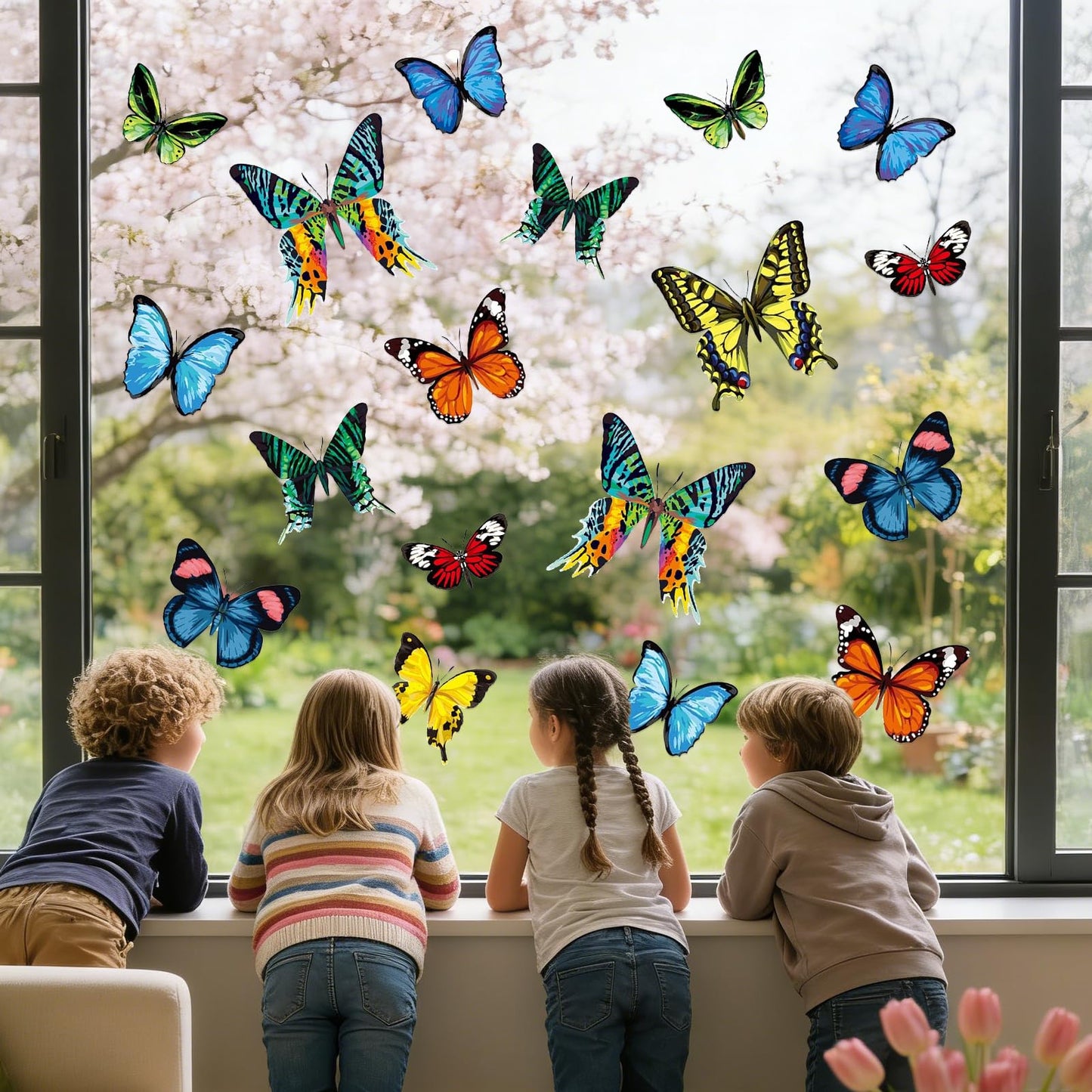 Whaline 24Pcs Colorful Butterfly Window Clings Double-Sided Anti-Collision Window Decals to Prevent Bird Strikes on Glass Non-Adhesive Static Butterfly Cling Stickers for Home Glass Door