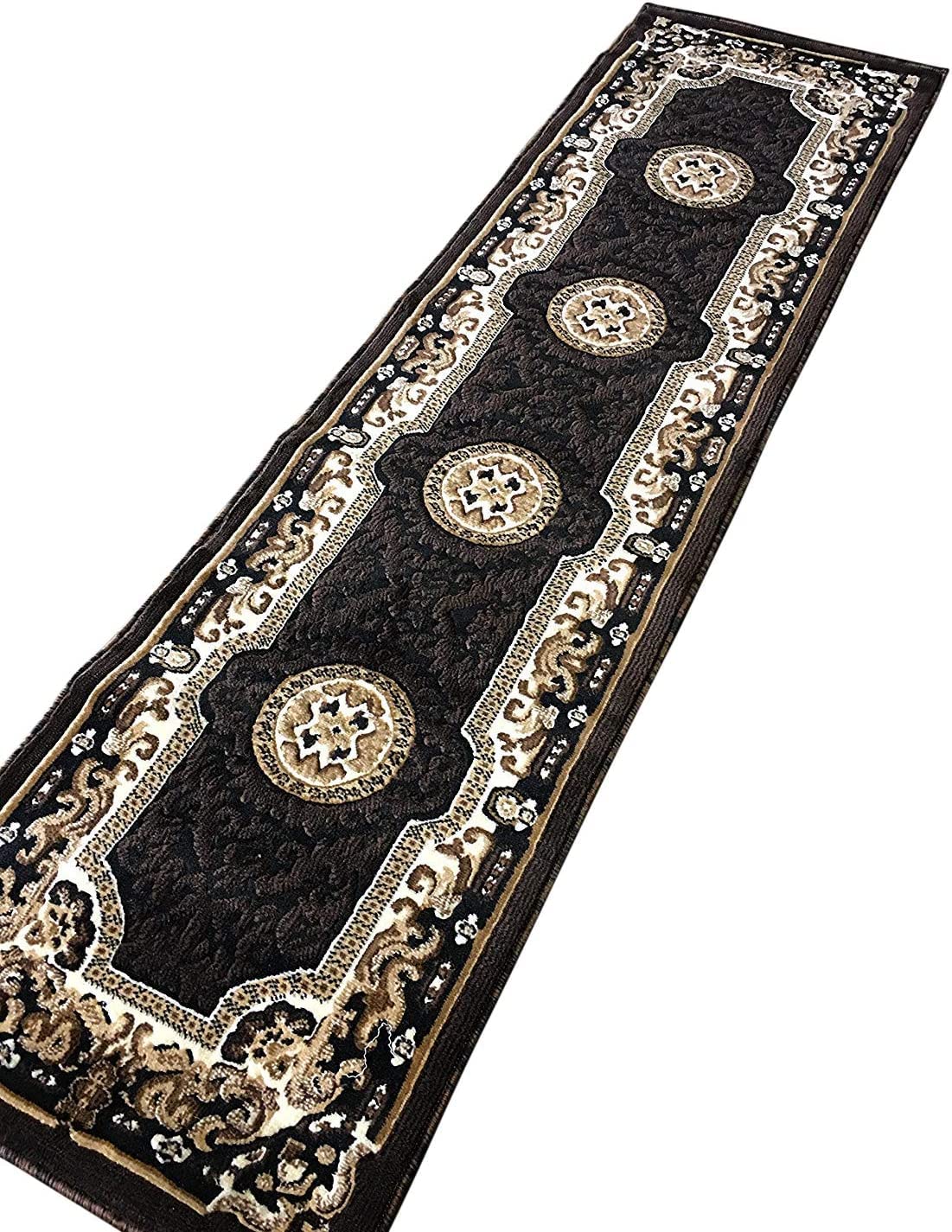 YHSF Traditional Floral Area Rug - Washable Carpet for Living Room, Bedroom, Entryway, or Kitchen - Easy Clean Colorful Flower Rug - Black, 2 ft x 7 ft