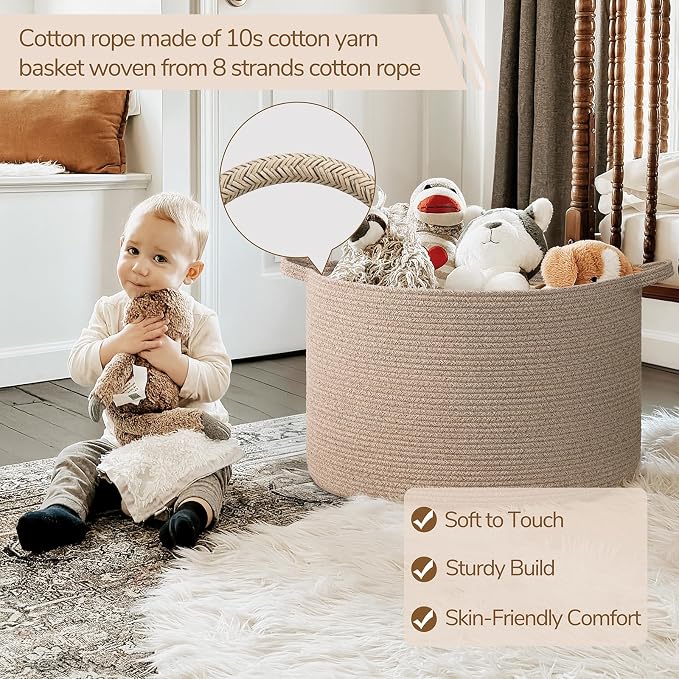 INDRESSME XXXLarge Blanket Basket for Living Room 21.7" x 21.7" x 13.8"-Storage Basket with Handle for Organizing Toy Pillows Woven Wicker Laundry Basket Stuffed Animal Toy Storage for Play Room