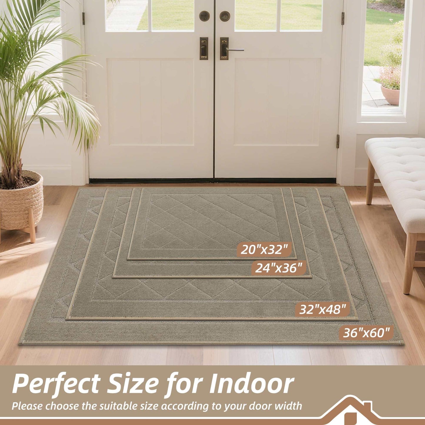 BEQHAUSE Dirt Trapper Door Mat 20" x 32", Doormat Non-Slip Entryway Rugs Washable, Dog Door Mat Stain Resistant and Absorbent Welcome Floor Mat for Front Back Door, Mud Wet Shoes & Paws, Beige