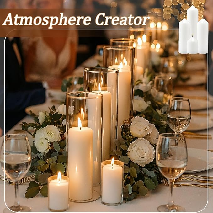 36 Pcs White Pillar Candles Bulk Setï¼? Different Lengths 2 x 3/4/6 Inch (12 Each)，Hurricane Candles，Dripless Unscented Smokeless，Gives You a Better Atmosphere When Organizing an Event Party.