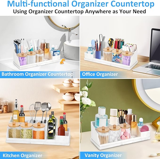 Bathroom Counter Organizer, White Silicone Toothbrush Holders for Bathrooms Organizer Countertop with 3PCS Qtip Holder, Toothbrush and Toothpaste Holder for Bathroom Organization Storage Vanity