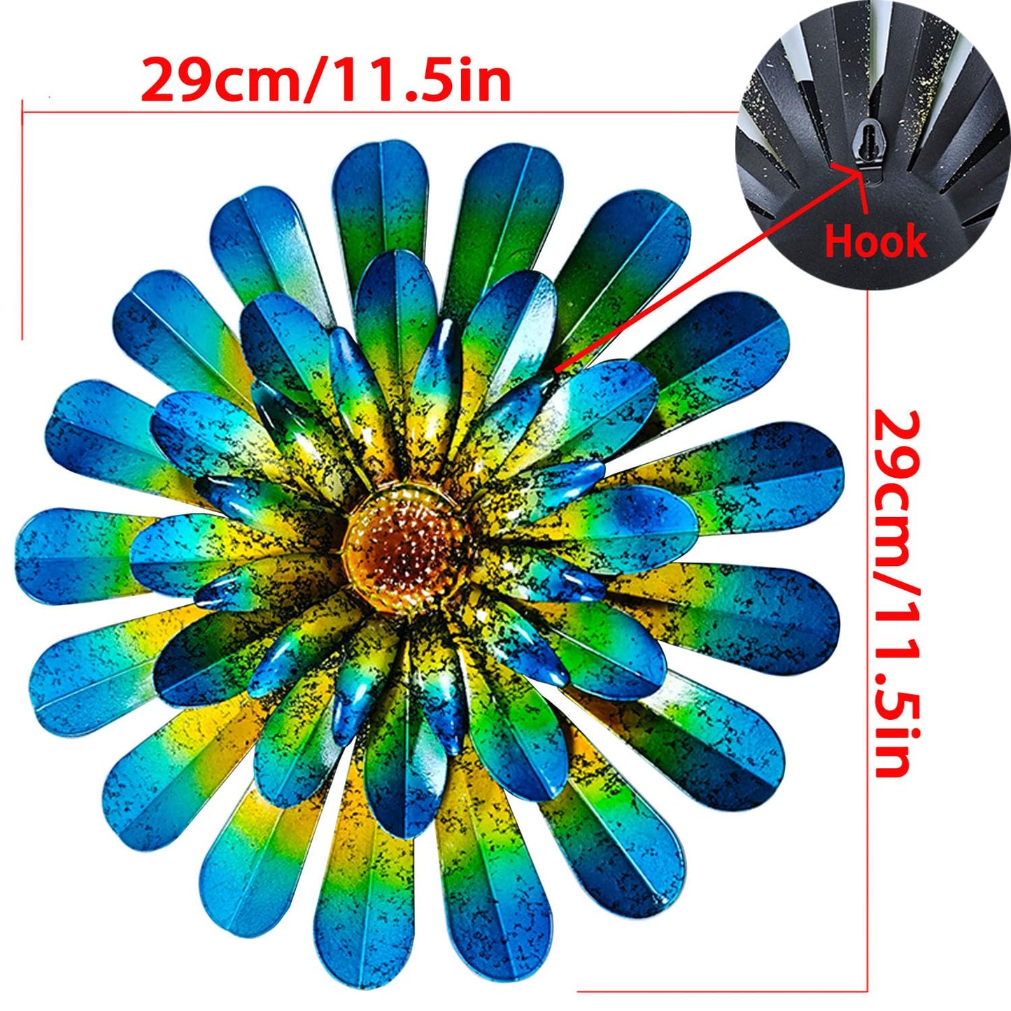 HOOEN Metal Flowers Wall Decor 2pack Wall Art Decorations Hanging for Indoor Outdoor Home Garden Farmhouse Yard Patio Fence Living Room Bedroom Decor
