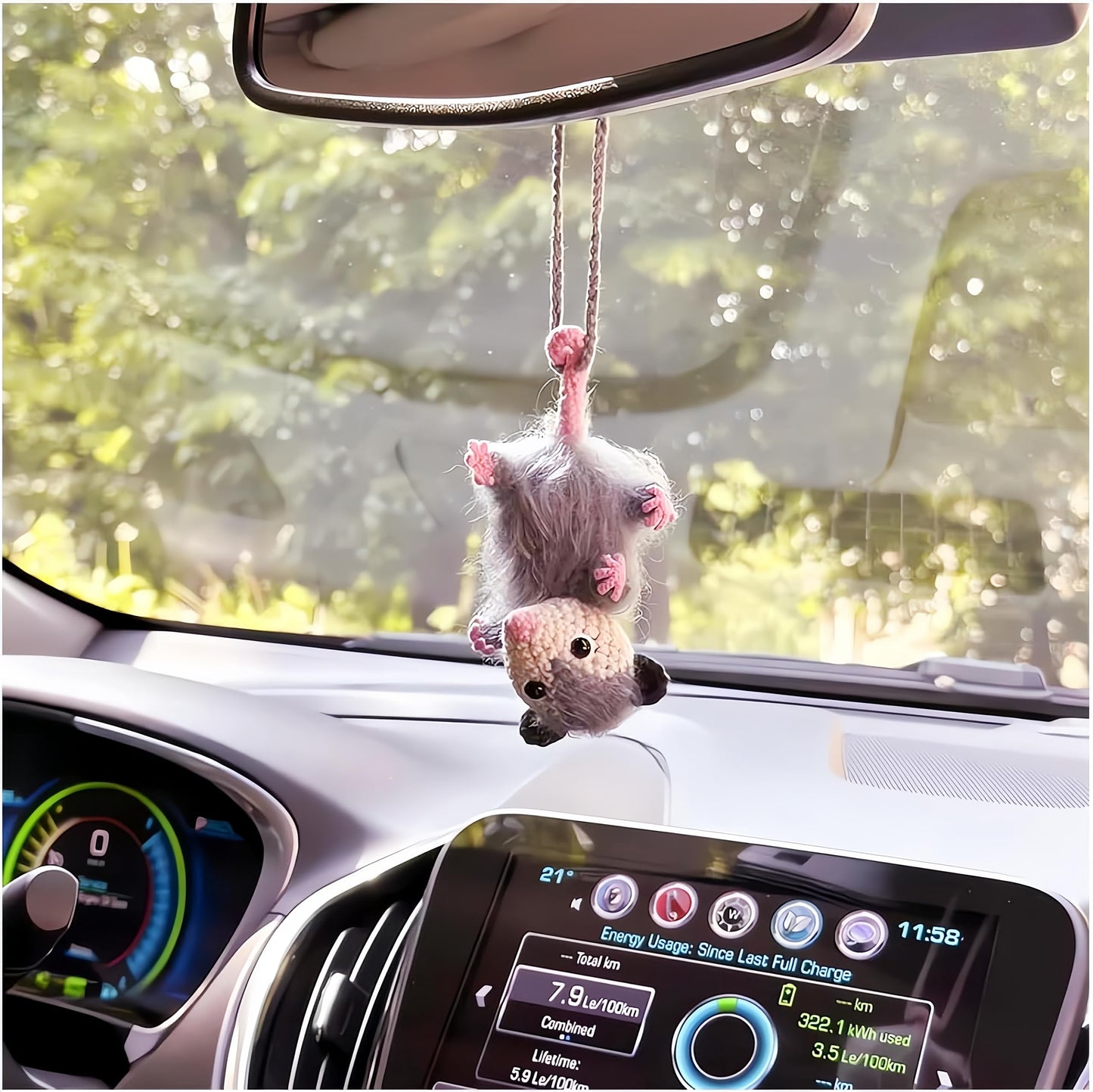 atcryih 2024 New Possum Car Charm, Handmade Crochet Knitted Possum Car Pendant, Opossum Gifts Rearview Mirror Accessory Swinging Car Ornament, Cool Car Dashboard Decorations (A-Down)