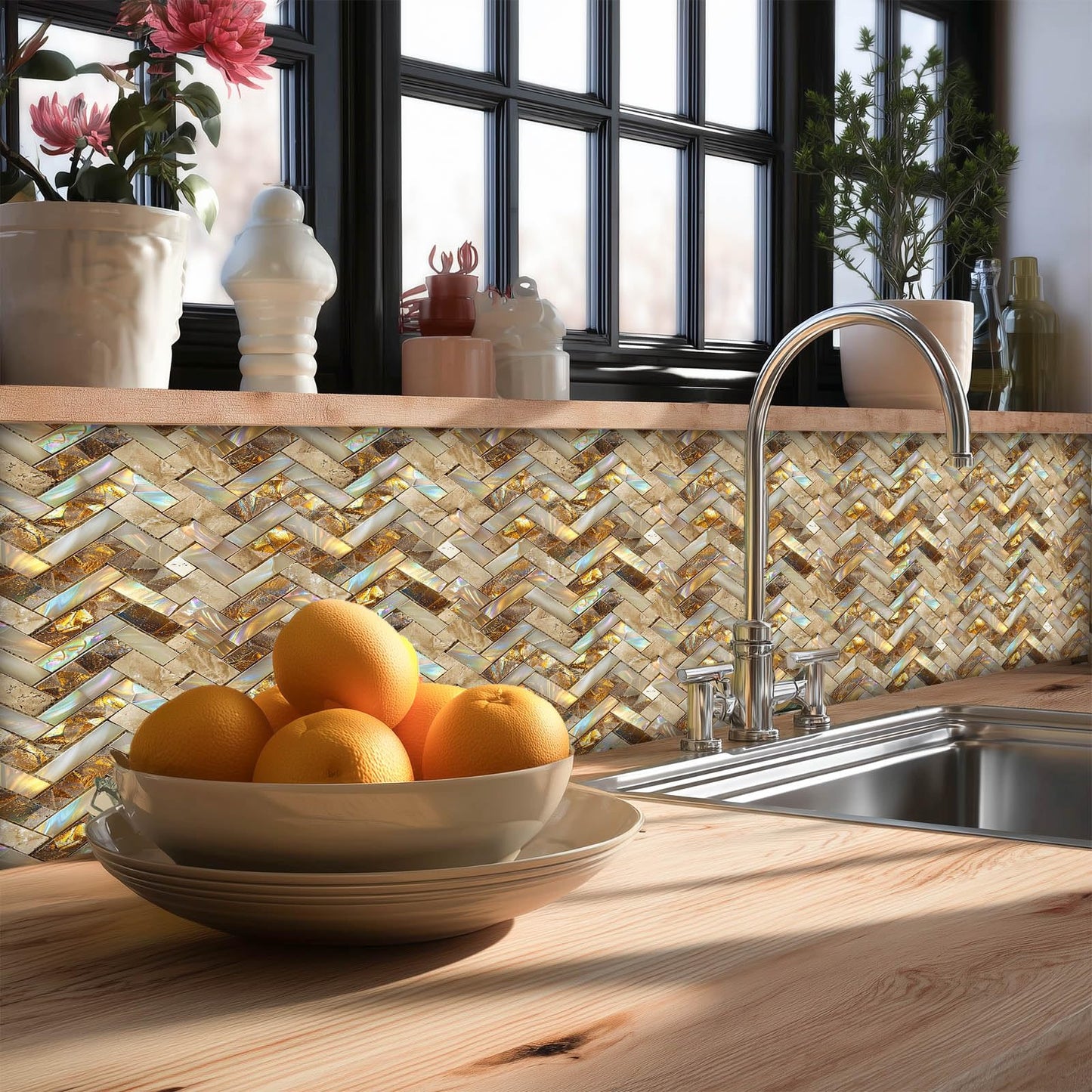 HOMETITUTE 20Pcs Gold Marble Mosaic Tile Stickers Peel and Stick Decorative Tiles Waterproof Removable Sticker Tiles Backsplash Decals for Kitchen Bathroom Stair Riser Wall Covering 4x4 Inch(not 3D)