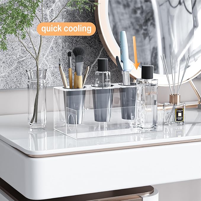 Hair Tool Organizer, Clear Acrylic Hair Dryer Holder with Insulated Cup, Bathroom Supplies Countertop Blow Dryer Holder, Vanity Caddy Storage Stand for Accessories, Makeup, Toiletries