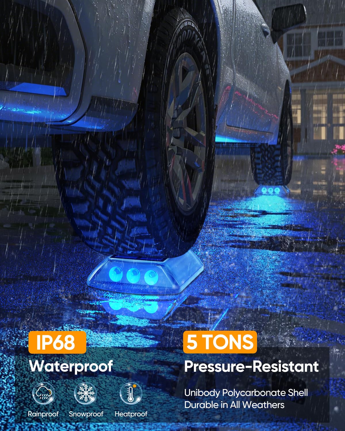 DetarZinLED Solar Driveway Lights Outdoor, 4 Pack IP68 Waterproof Dock Deck Lights Solar Powered, Stick on & Screw Blue Markers Light for Pathway, Walkway, Sidewalk, Patio, Pool Deck, Garage Entrance