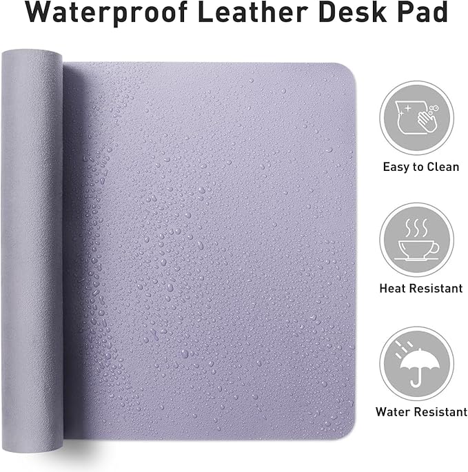 Aothia Faux Leather Desk Mat - Non-Slip PU Leather Desk Blotter, Waterproof Writing Surface, Large Desk Pad for Office & Home (Lavender, 55" x 24")