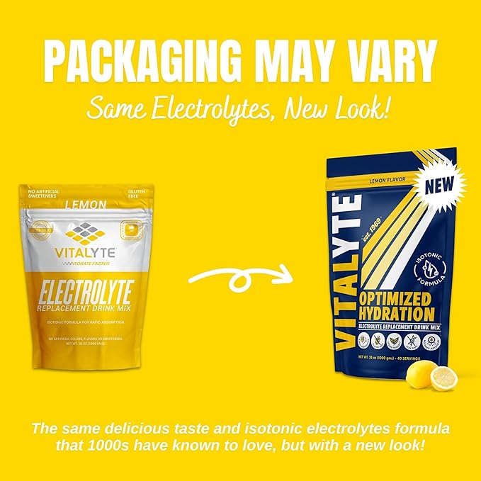 Vitalyte Electrolyte Powder Drink Mix, Isotonic Electrolyte Hydration Mix, Gluten Free Post Workout Powder Mix, Pack of 2, 35 oz. Each, Lemon Flavor