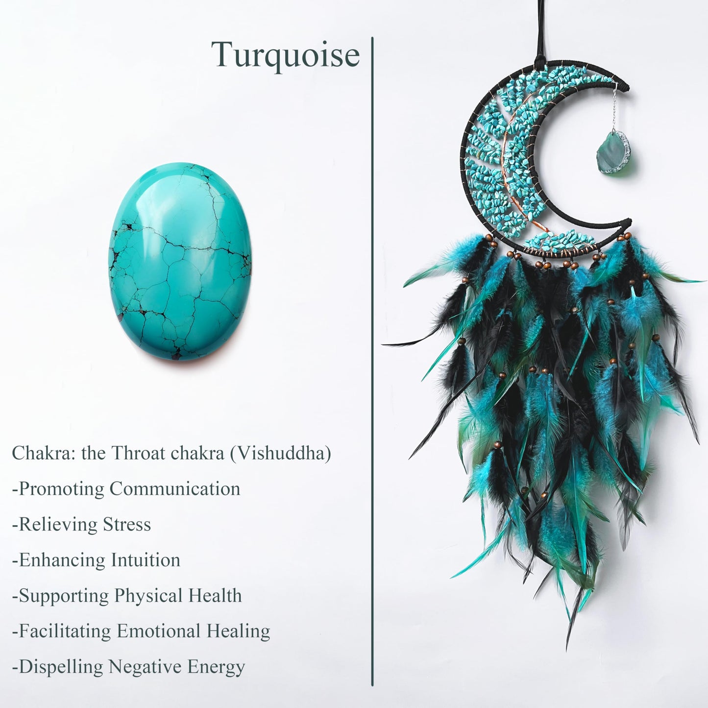 Moon Dream Catchers with Chakra Gemstone Agate Stone, Crystal Tree Life Dream Catchers Wall Hangings Room Decor (Green)