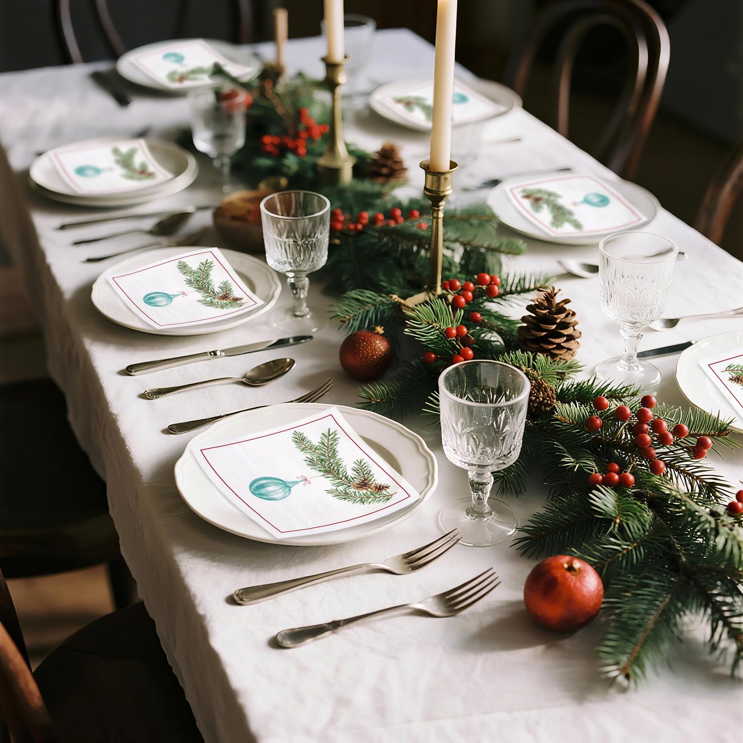WRAPAHOLIC 50Pcs Christmas Paper Napkins - 3 Ply Christmas Light Disposable Cocktail Napkin for Christmas Party Supplies Tableware, Xmas Holiday - 5 x 5 In