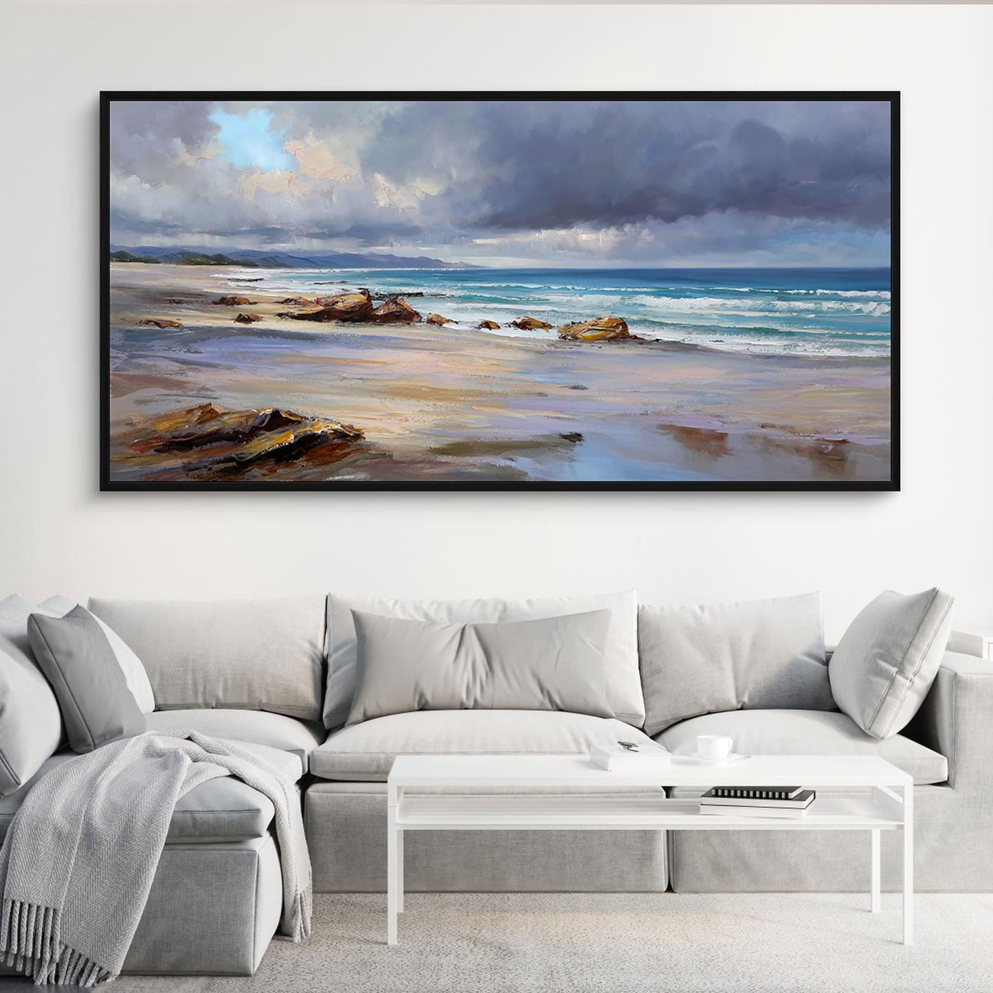 yiijeah Beach Wall Art Large Landscape Canvas Coastal Blue Picture Horizontal Artwork for Walls Ocean Prints Big Paintings Living Room Bedroom Office Home Decor 58x29 Inches