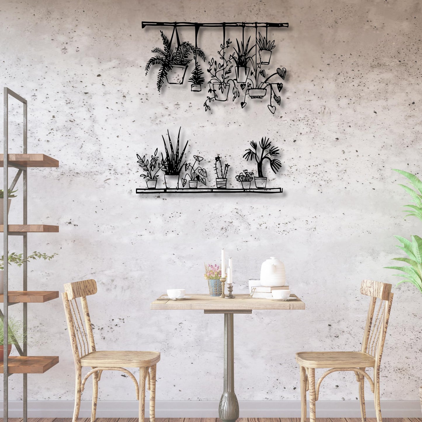 Flower Pots Metal Wall Decor | 23'' x 24'' x 0,05'' Dimensions 2-Pcs Flower Pots Themed Home Wall Decor | Living Room Bedroom Office Metal Wrought Iron Wall Art (23''W x 24''H, Black)