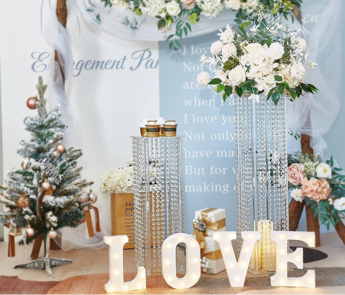 Lovecat Set of 2 Acrylic Vases, Wedding Centerpieces for Table, Clear Columnar Flower Stands, Flower Display Racks, Tall Chandelier Vases for Birthday Party Wedding Home Decor (23.6" x2pcs)