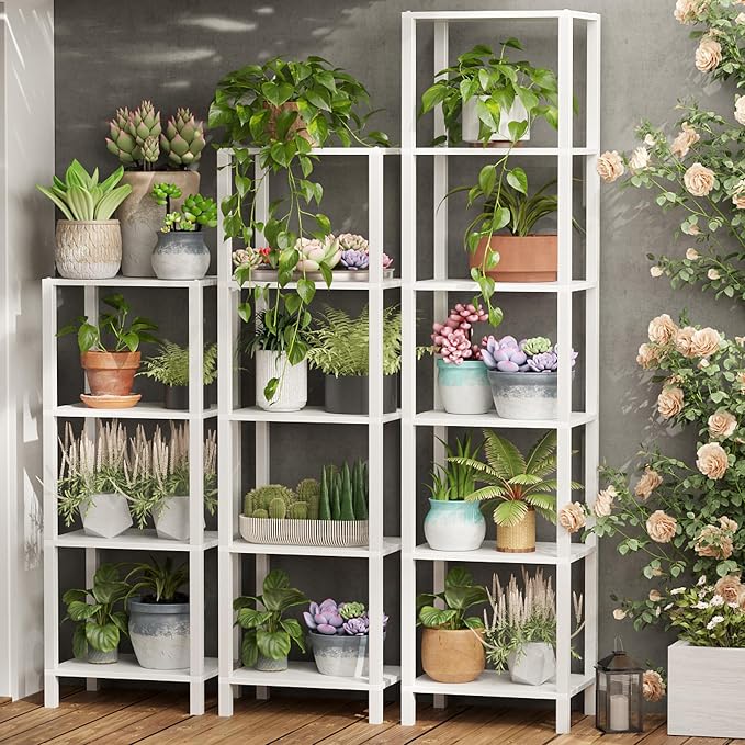 TUTOTAK Bookshelf, 4-Tier Tall Book Shelf, Narrow Bookcase for Small Space, DIY Stackable Bookshelf, for Living Room, Office, Study, Entryway, Industrial, White BS01BW004