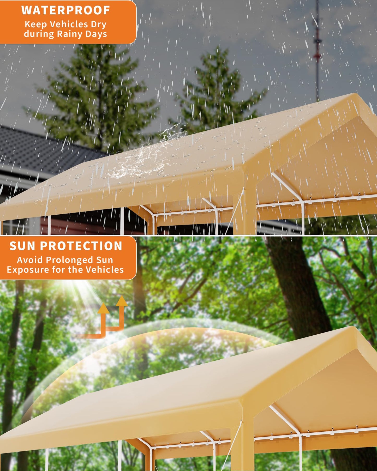 GAOMON 10X20 Carport, Heavy Duty Carport,Car Canopy Garage Boat Shelter Party Tent, Waterproof Portable Car Canopy for Truck, Boat, SUV，Grey/Yellow