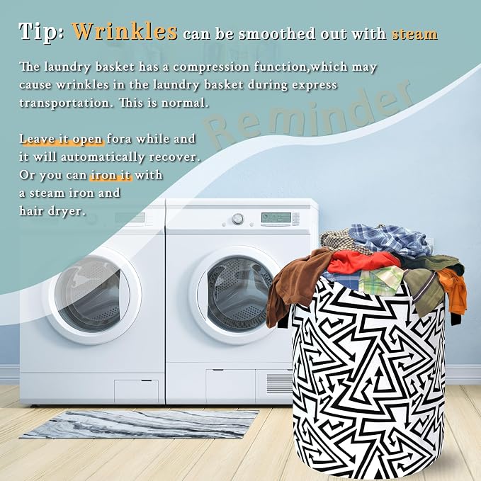 Black White Abstract Arrow Laundry Basket Foldable With Handles Tote Bag Oxford Cloth Funny Laundry Hamper Clothes Storage Bucket Toy Organizer 18.9" x 16.5" For Bathroom/Laundry/Bedroom