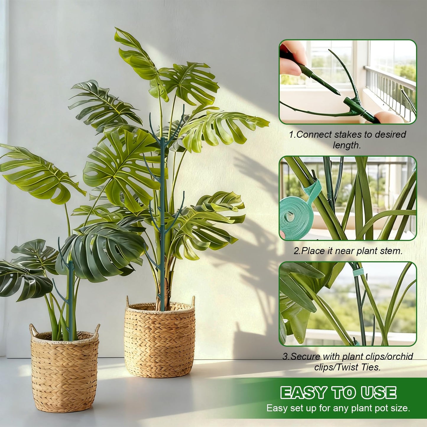 10pack Adjustable Plant Support Pole Stackable Indoor/Outdoor Support Pole with Clamps, Suitable for Supporting Monstera and Climbing Plants, Garden Accessories, Perfect Replacement for Plant Stakes
