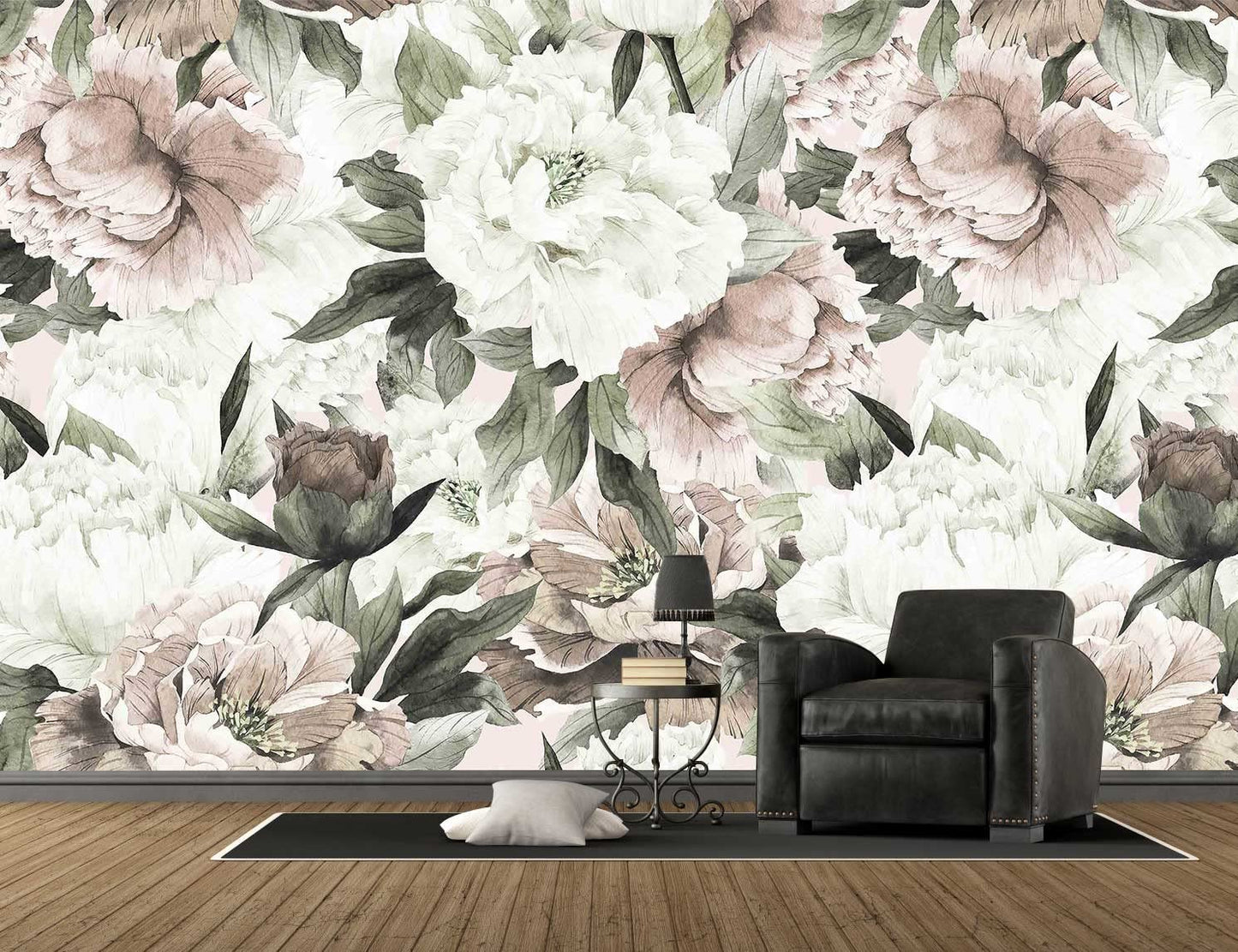 Reyhui Roses and Banana Leaves Wall Mural Wallpaper for Bedroom and Living Room(Not Self-Adhesive)